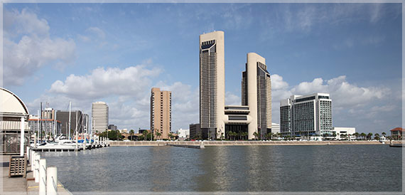 business district by the water